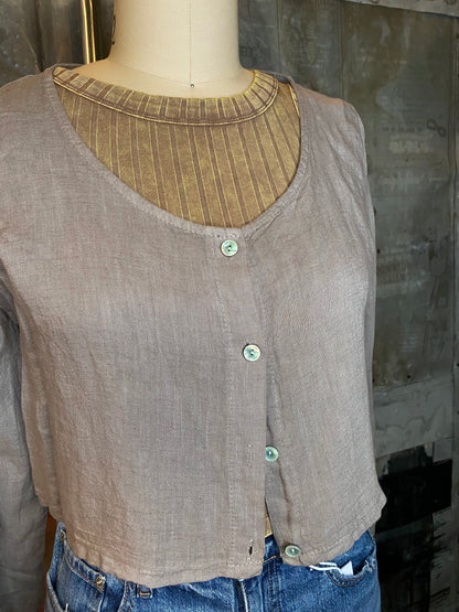 Linen, Crop Jacket - Taupe