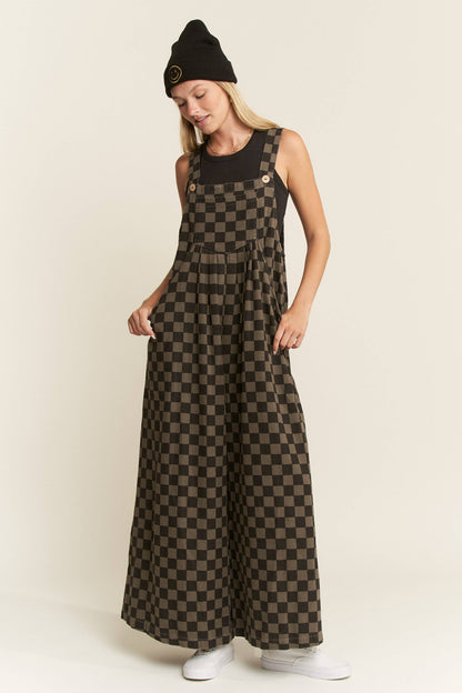Curve Wide-Leg Overalls - Charcoal/Black Checker