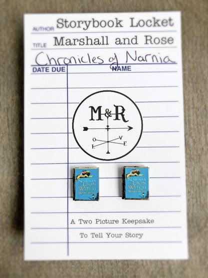 Post Earrings Book Locket Chronicles of Narnia- Blue