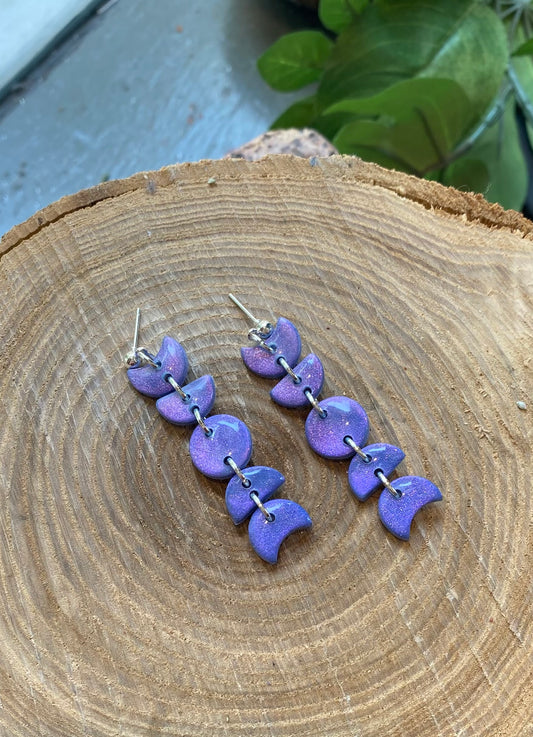 Small Moon Phase Dangles - Lavender Iridescent *E09