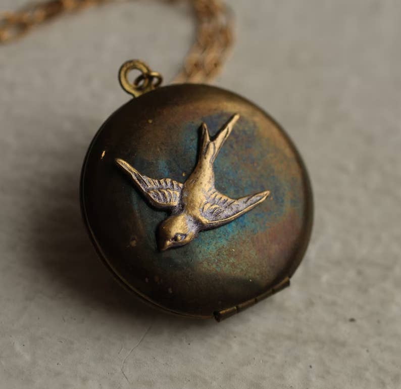 Antique Bird Locket Necklace