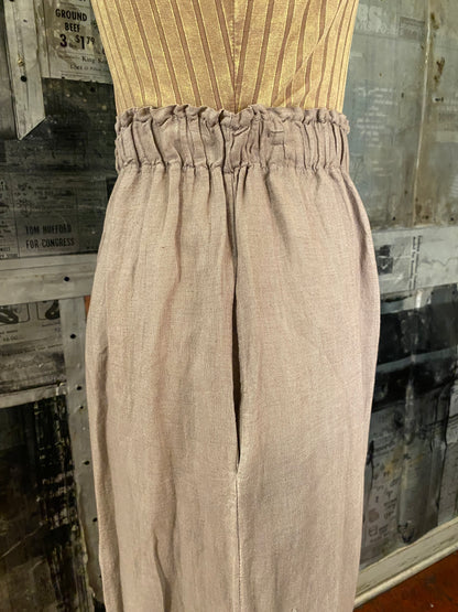Linen, Elastic Waist Palazzo Pants - Taupe
