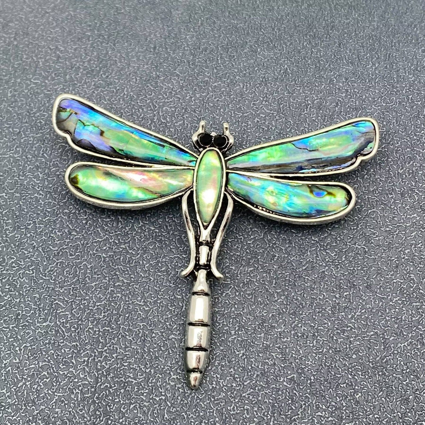 Abalone Shell Silver Tone Dragonfly Brooch