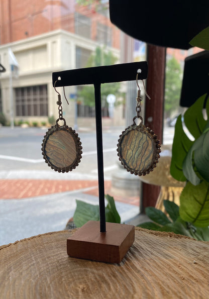 Circle Glass Earrings with Beaded Frame - KC08*