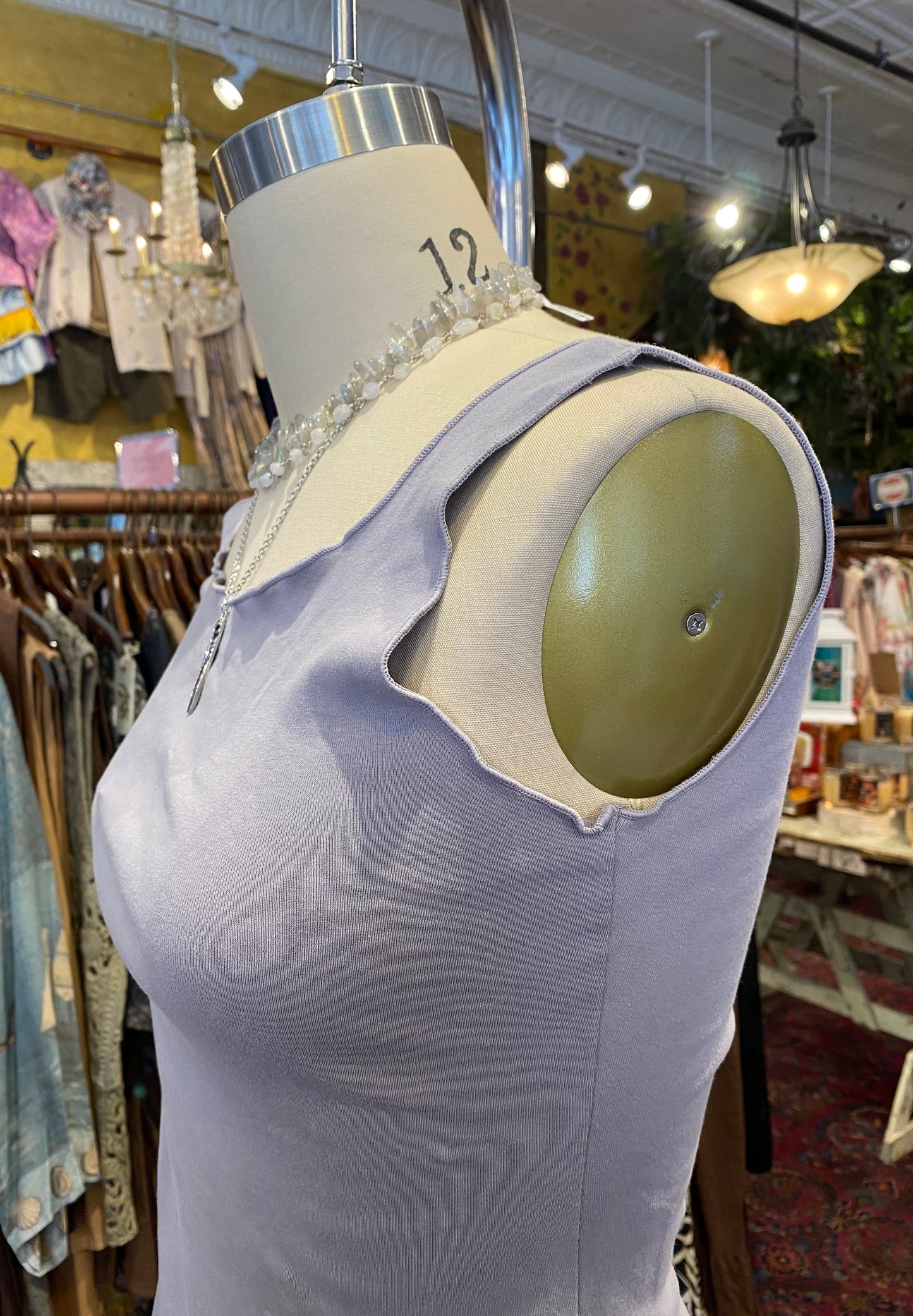 Fitted Tank Top w/ Lettuce Hem - Platinum