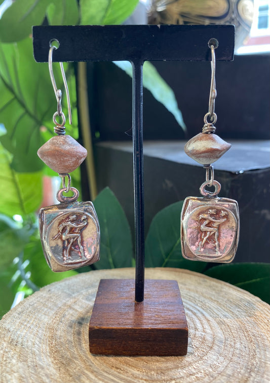 Fine Silver Lovers/Clay Beads Earring *425E-37