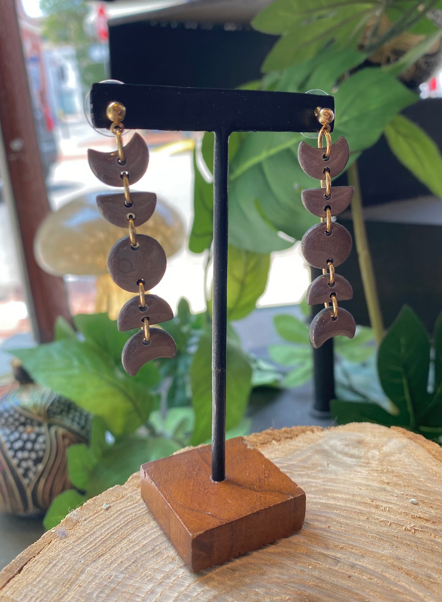 Small Moon Phase Dangles - Muted Gold Iridescent *E13