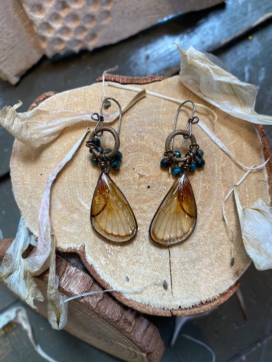 Cicada Wings On Sterling Ring w/ Microfaceted Stones Earrings (3) *E265