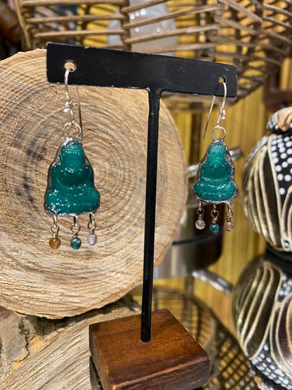 1950 Buddha Mixed Stone Dangle Earrings
