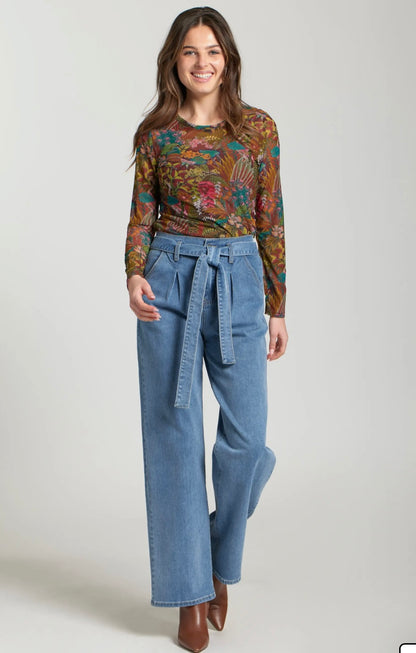 Long Sleeve Mesh Top - Olive Multi
