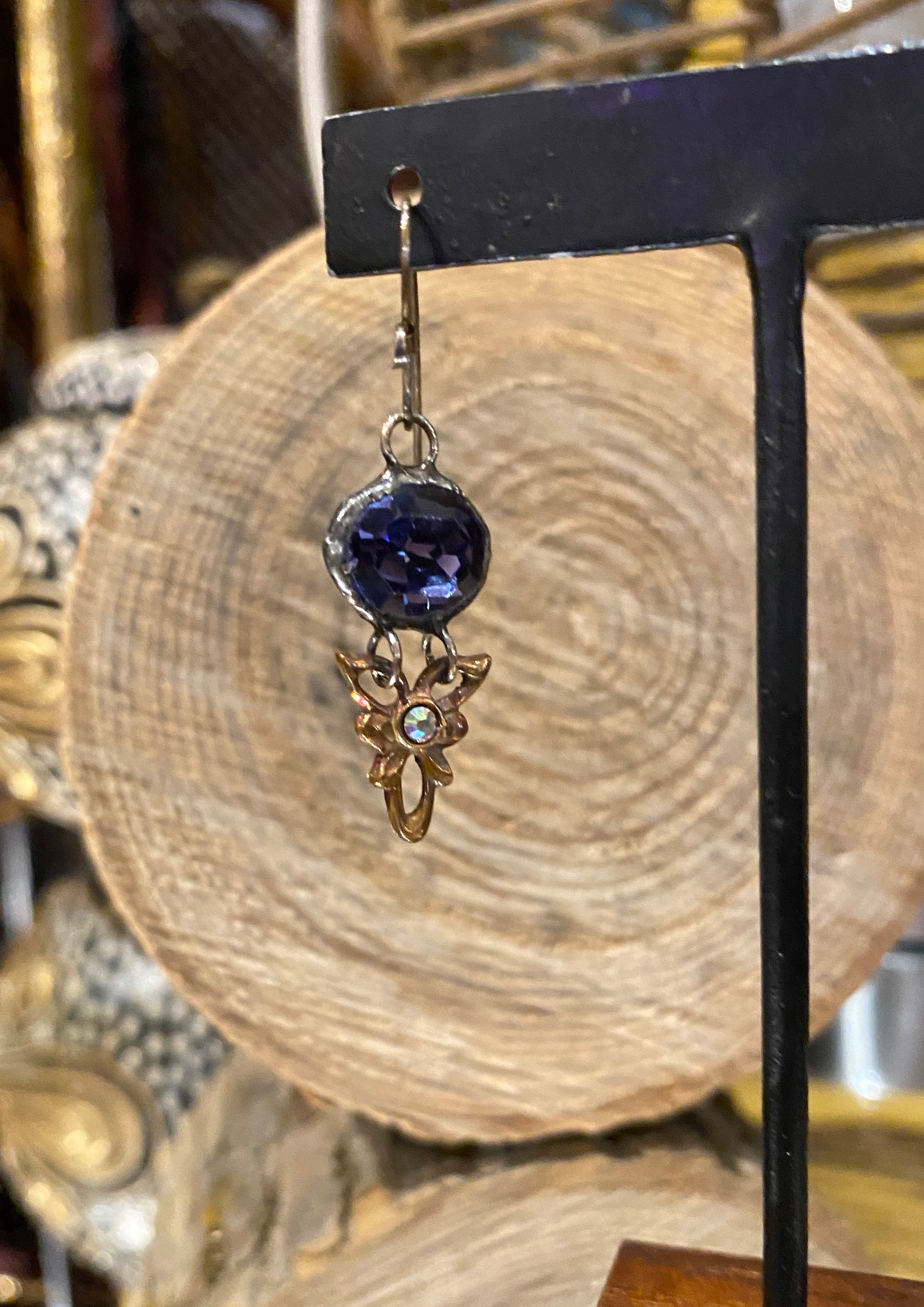 Vintage Rhinestone Earrings - Purple