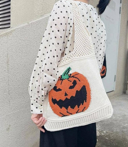 Halloween pumpkin tote knitted candy bag - Apricot