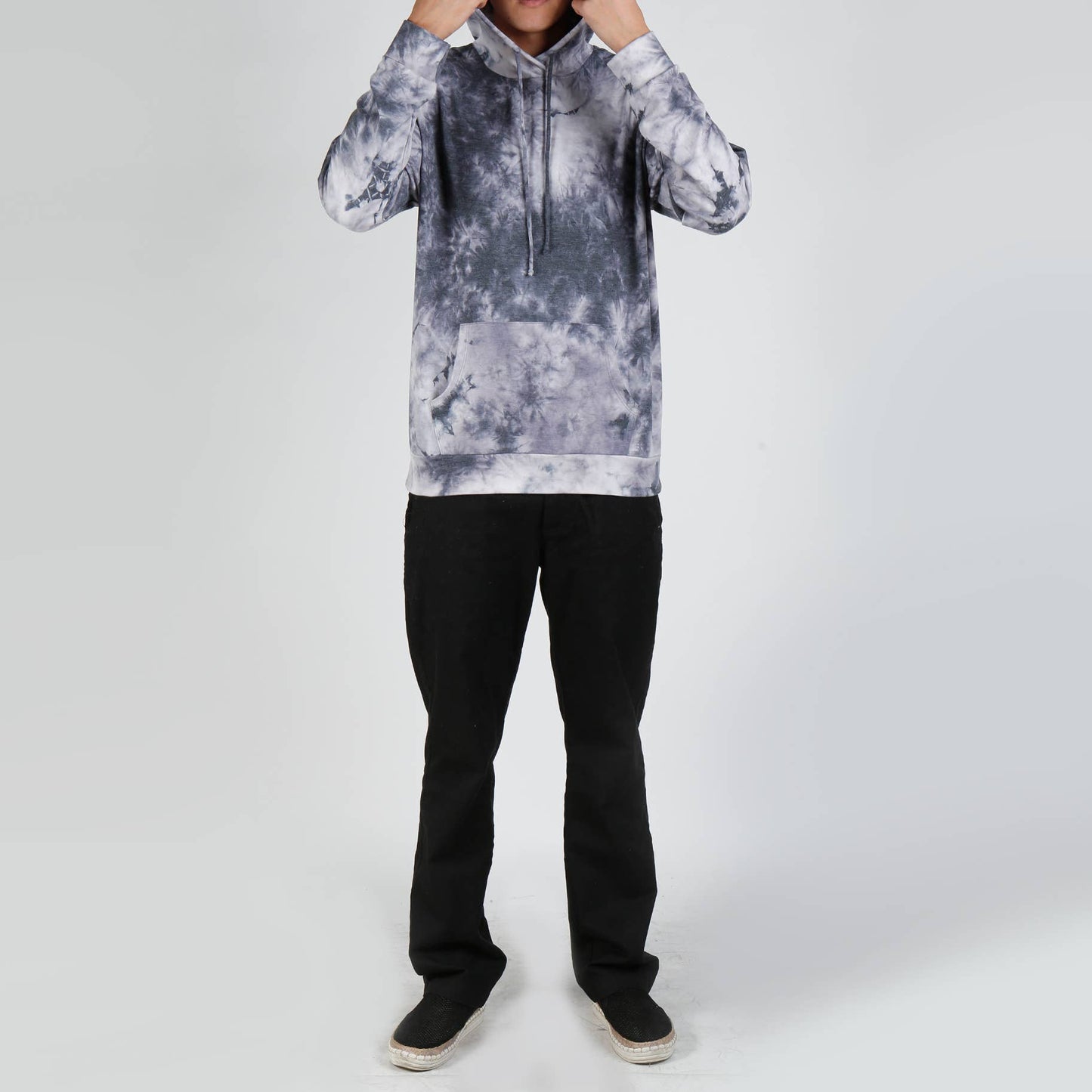 Tie Dye French Terry Pullover Hoodie - Grey Multi