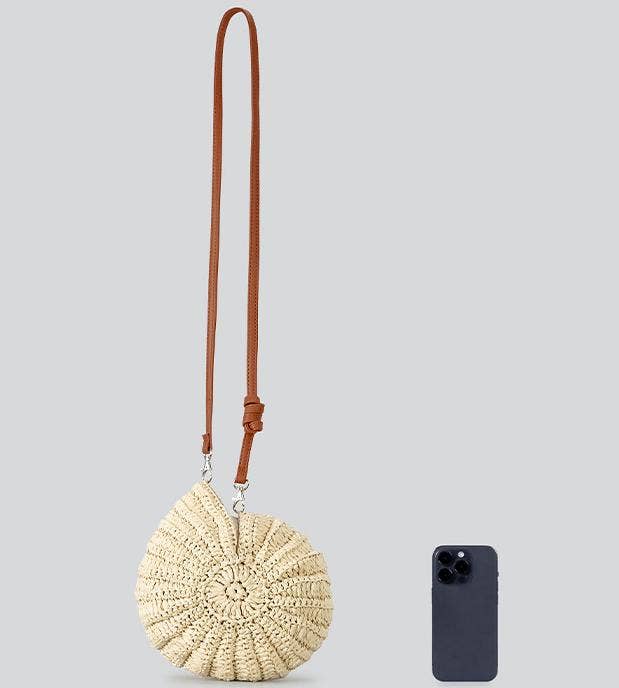Vacation seaside conch straw crossbody bag - Offwhite
