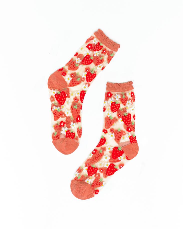 Strawberry Daisy Ruffle Sheer Crew Sock - La De Da