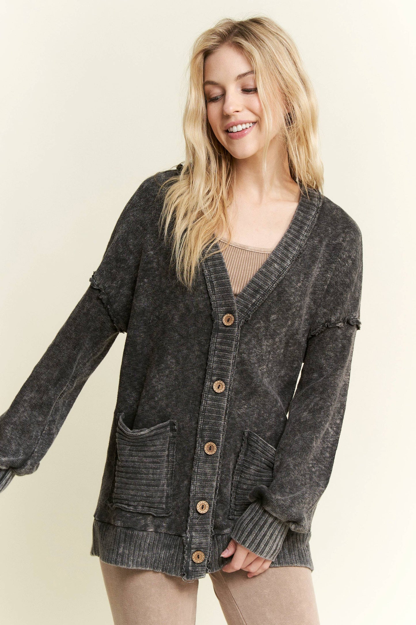 Mineral Wash Pocket Cardigan - Ashed Black