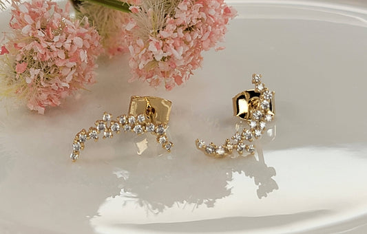 CZ Moon shaped Post Earring - Gold