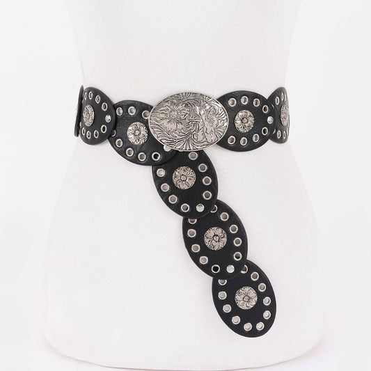 Oval Linked Statement Belt - Black/Silver