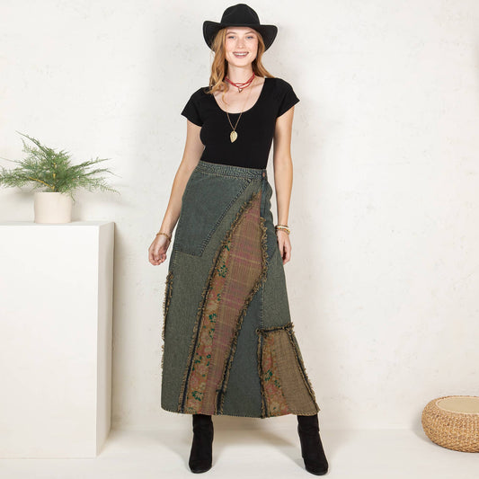 Patch Denim Midi Skirt - Gravel