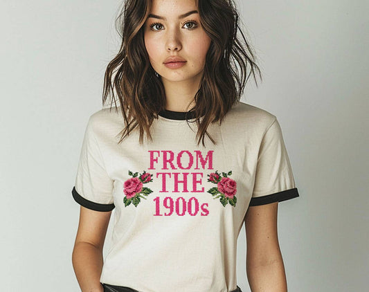From The 1900s Floral Roses Retro Ringer Tee