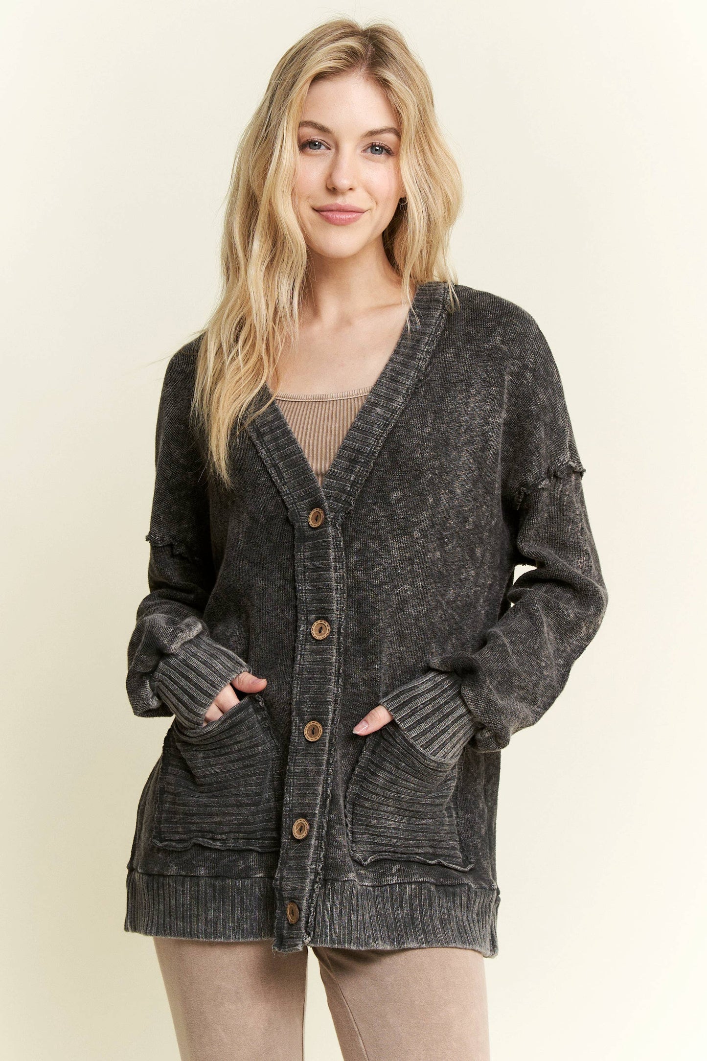 Mineral Wash Pocket Cardigan - Ashed Black