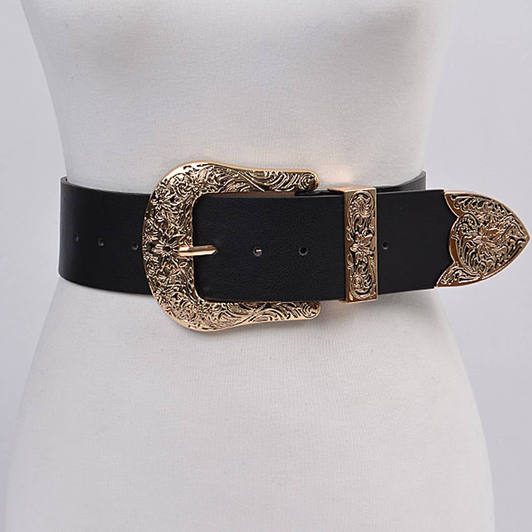 Swirl Metal Buckle Belt - Black Gold