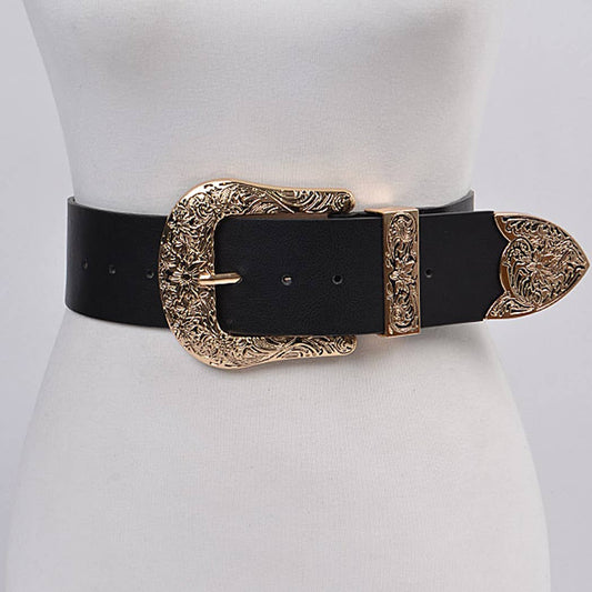 Swirl Metal Buckle Belt - Black Gold