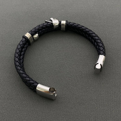 Double Skull Men's Charm Leather Bracelet