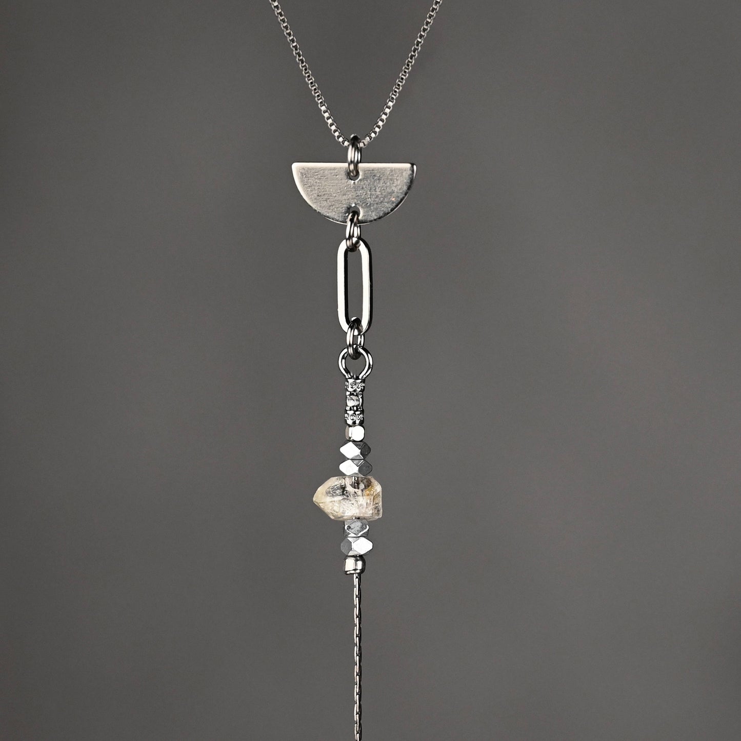 Herkimer Diamond and Hematite Beads Tri Necklace