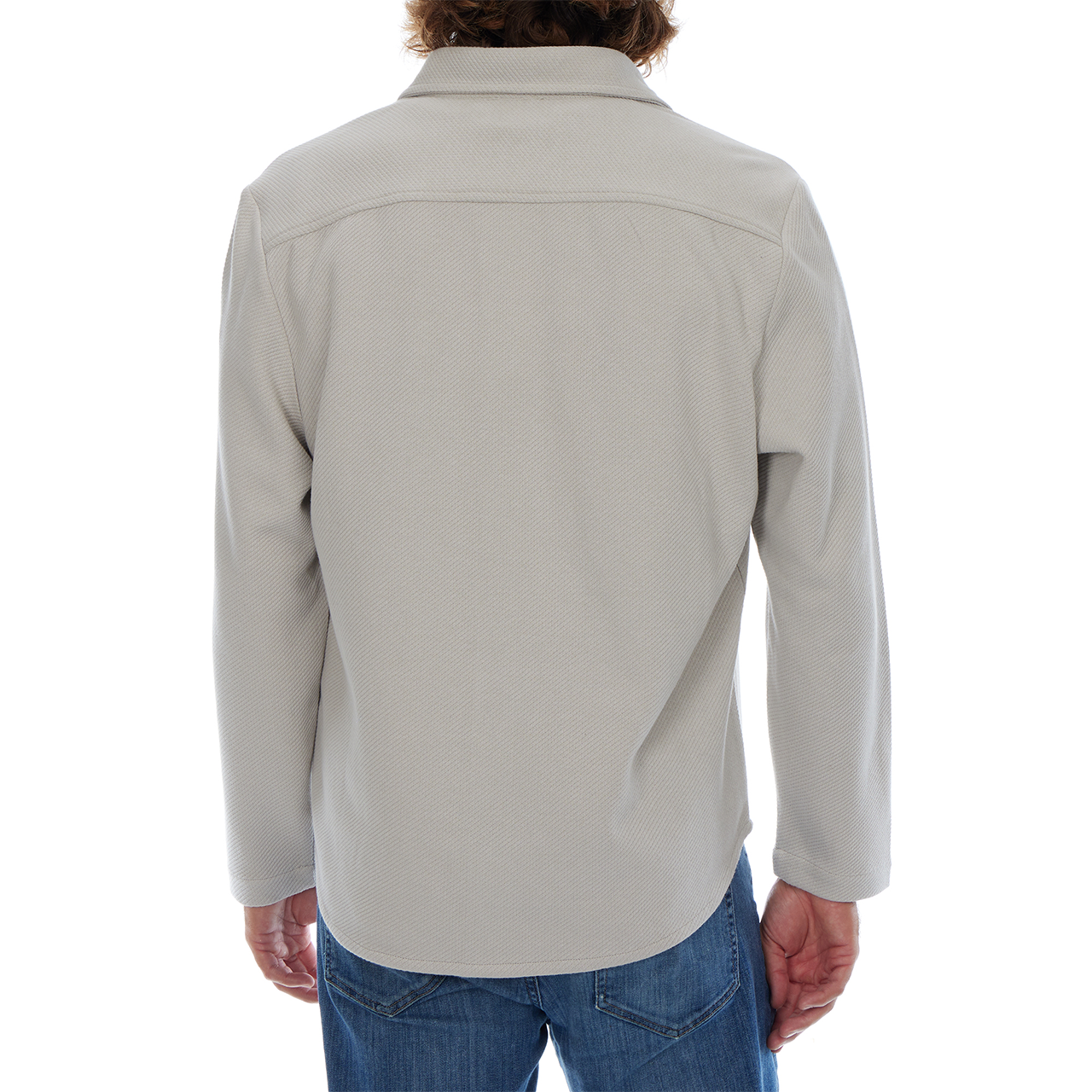 Cream Subtle Diagonal Textured Solid Shacket Shirt Jacket