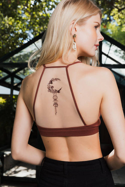Crescent Moon Dream Catcher Tattoo Mesh Bralette - Chocolate