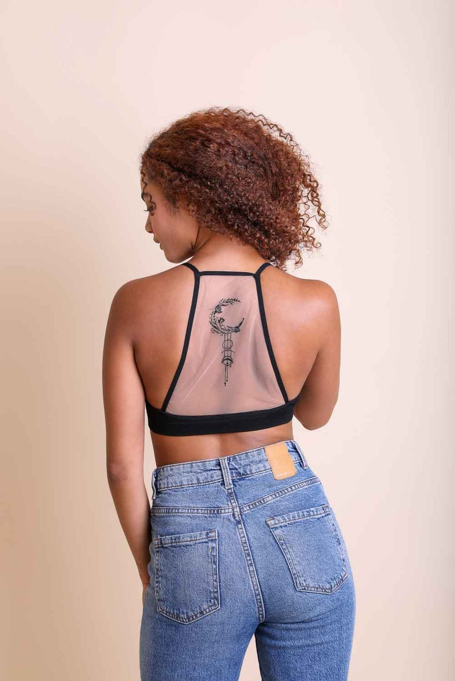Crescent Moon Dream Catcher Tattoo Mesh Bralette - Multiple Colors
