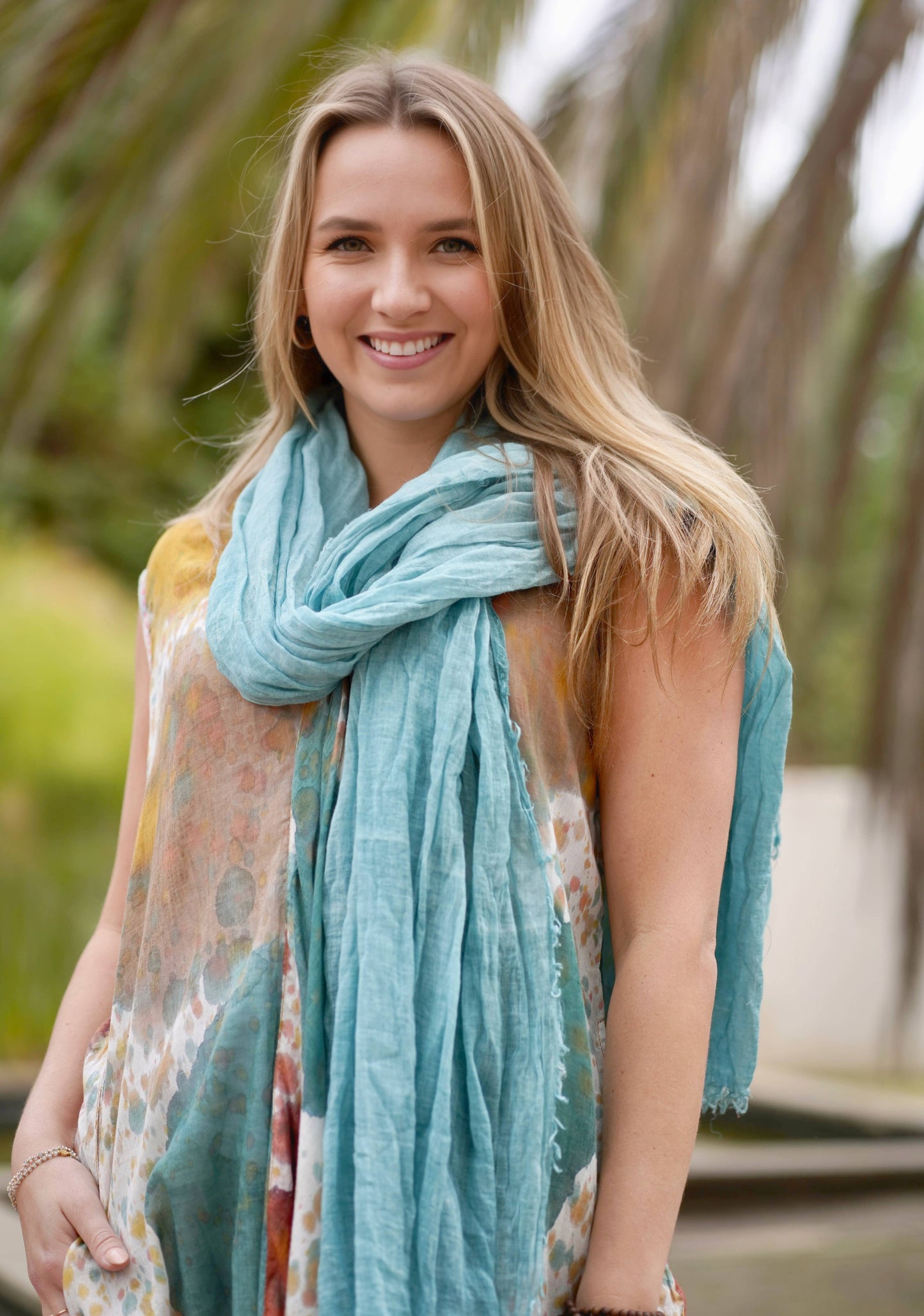 Stone Washed Cotton Scarf - Turquoise