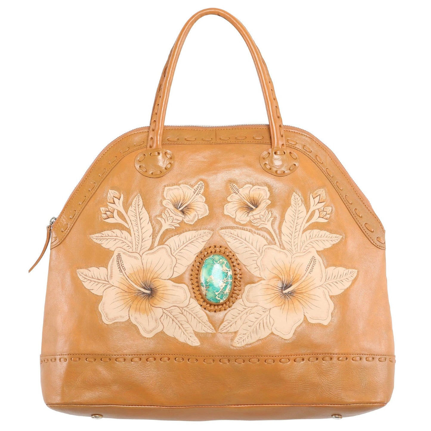 Queen Hibiscus Bag - Light Tan / Turquoise