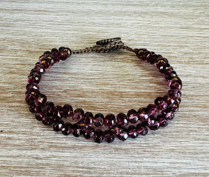 Woven Friendship Link Crystal Bracelet In Plum Purple