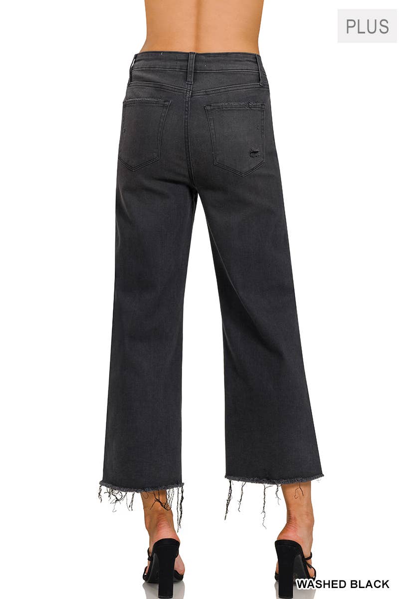 Plus High Rise Washed Black Cropped Jean Pants - WASHED BLACK