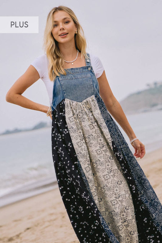 Plus Washed Denim Top Overall Dress - Light Denim