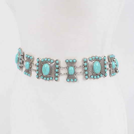 Turquoise Multi Metal Chain Belt  - ATS