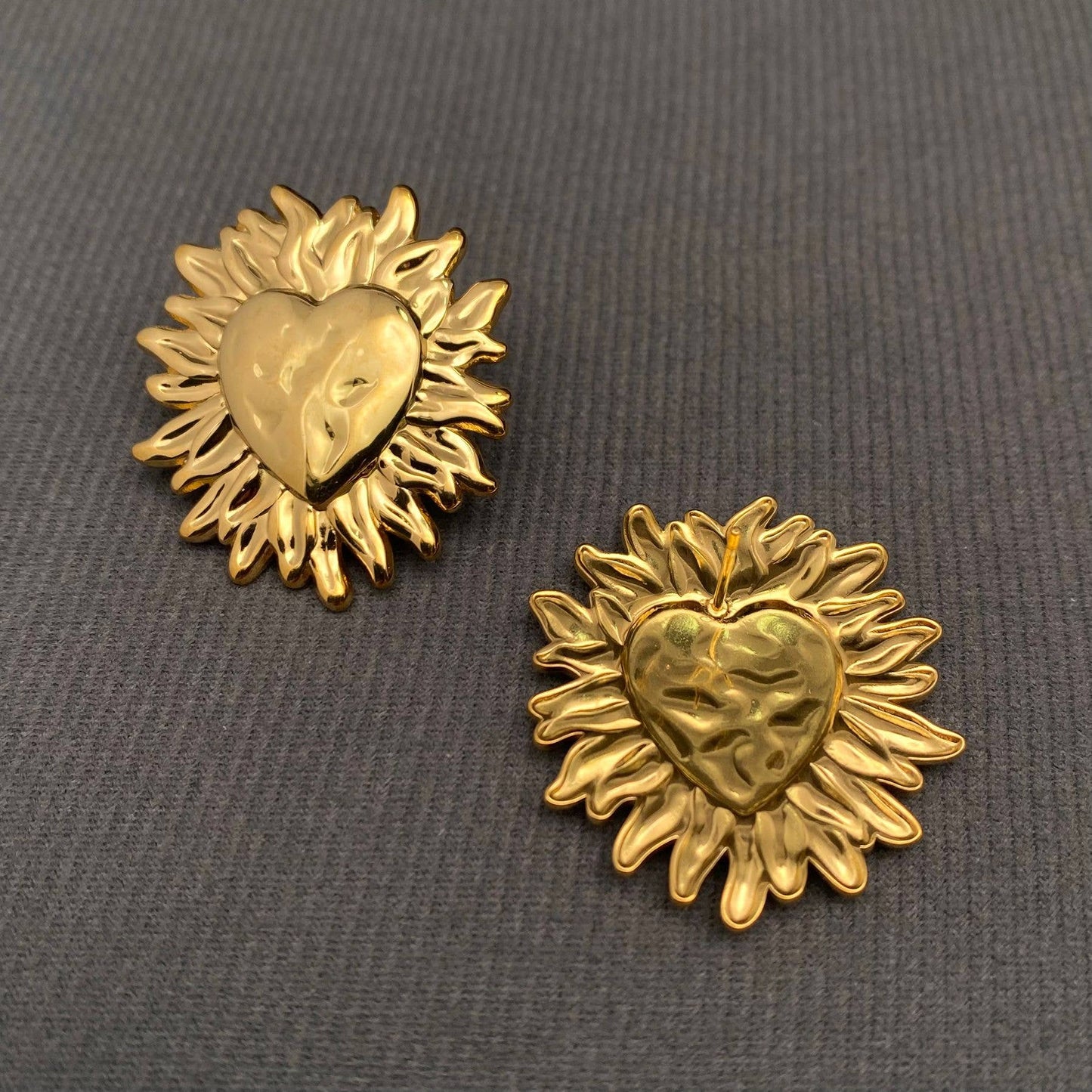 Fire Heart 18K Gold Plated Stainless Steel Post Earrings-FGS