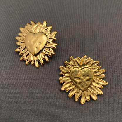 Fire Heart 18K Gold Plated Stainless Steel Post Earrings-FGS