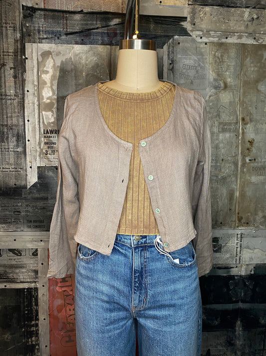 Linen, Crop Jacket - Taupe