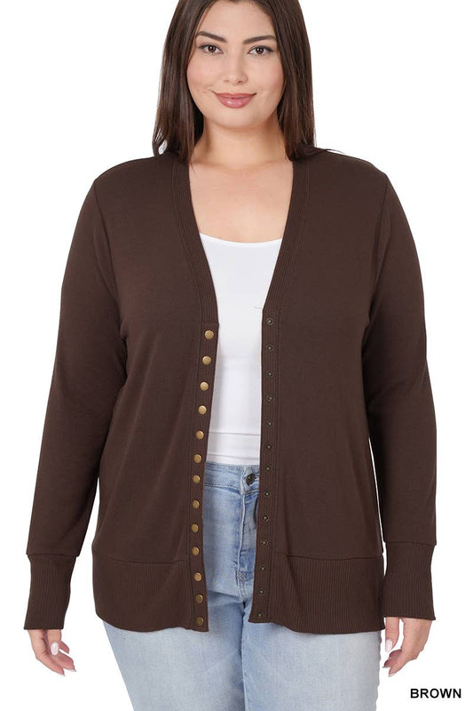 Curve Snap button Cardigan As Shown - Brown