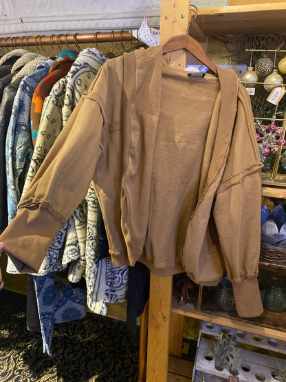 Ladies Solid Color Hood Slouchy Jacket - Khaki