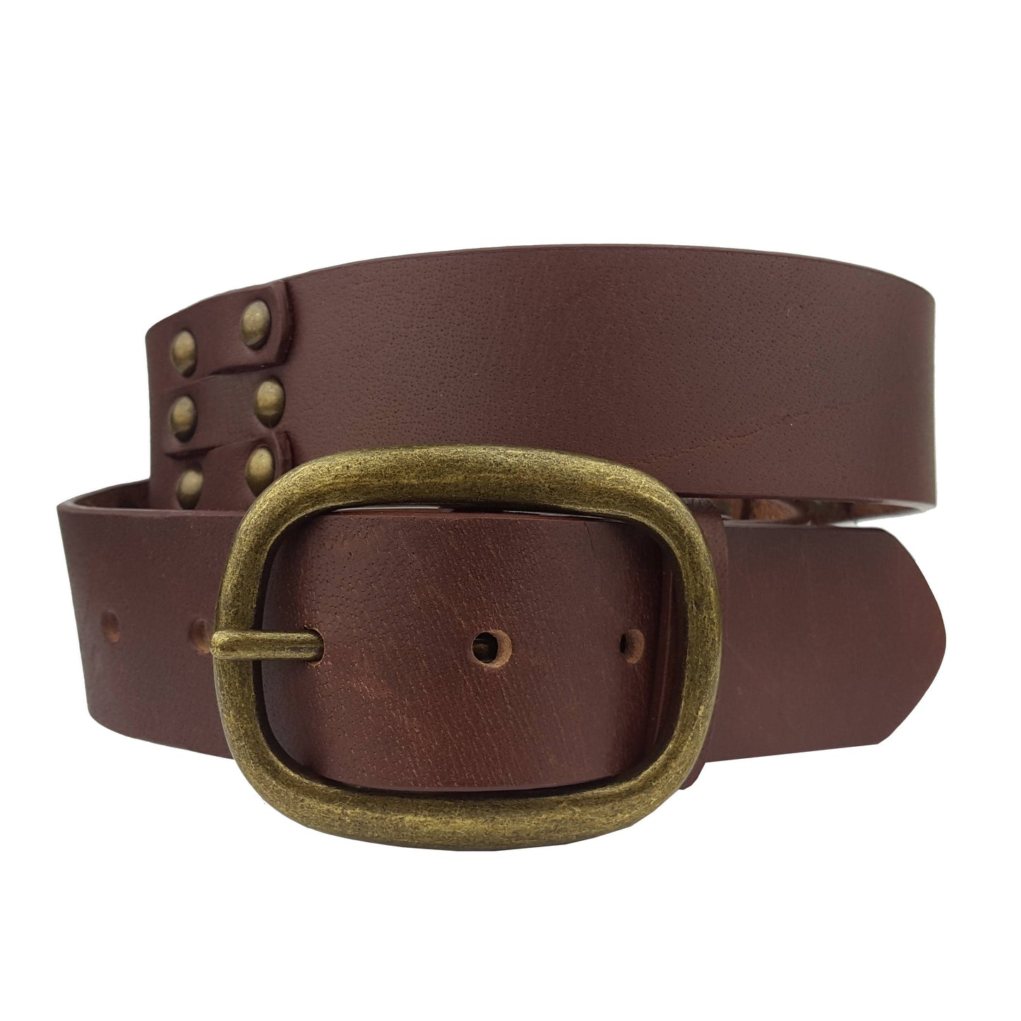 Genuine Studded Leather Belt - Brown