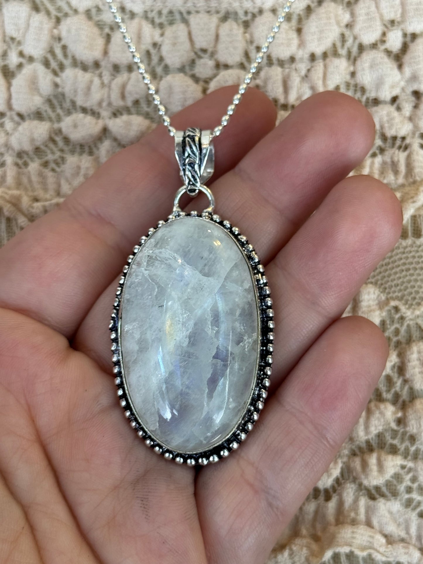 Oval Rainbow Moonstone Pendant