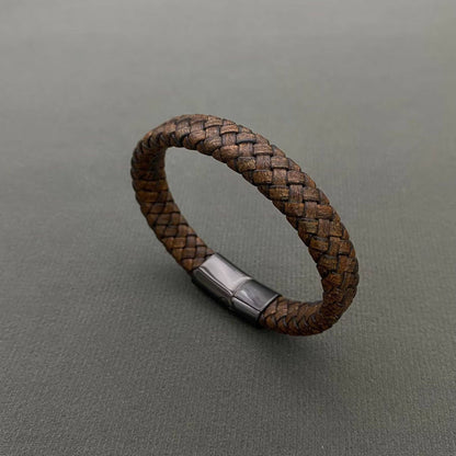 Brown PU Leather Men's Stainless Steel Buckle Bracelet