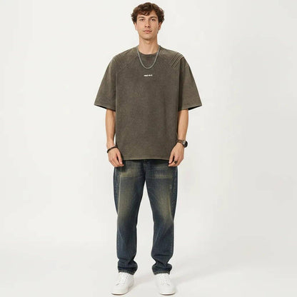 Men's Short Sleeve Crew Neck Graphic T-Shirt with Relaxed Fit - Brown