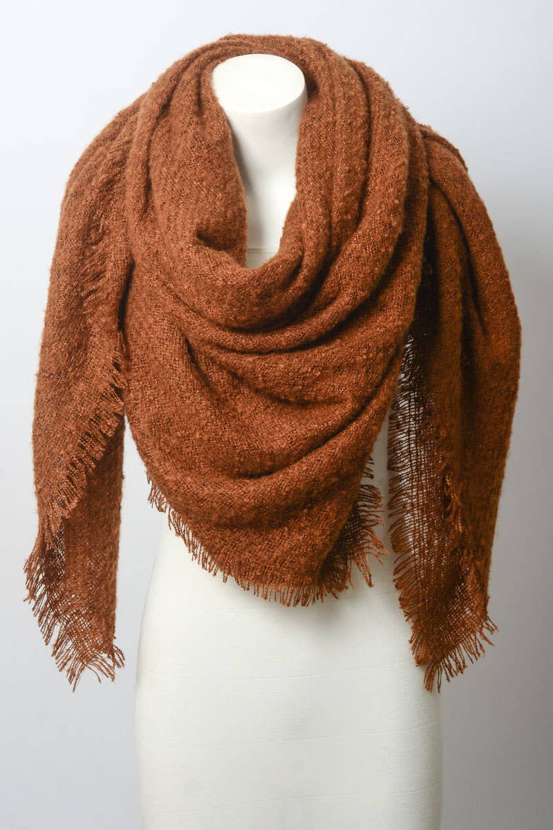 Cozy Mohair Open Work Square Blanket Scarf- Camel