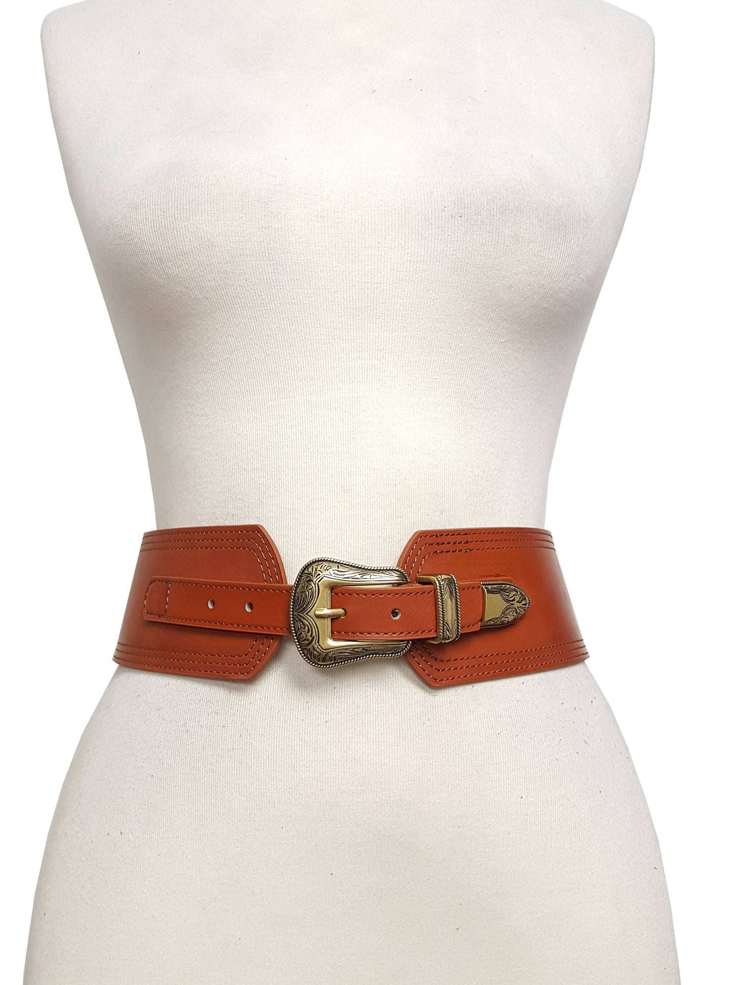 Wide Width Contour Waist Belt w/ Western Buckle Set - Tan / L