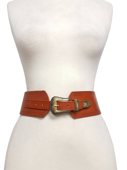 Wide Width Contour Waist Belt w/ Western Buckle Set - Tan / L